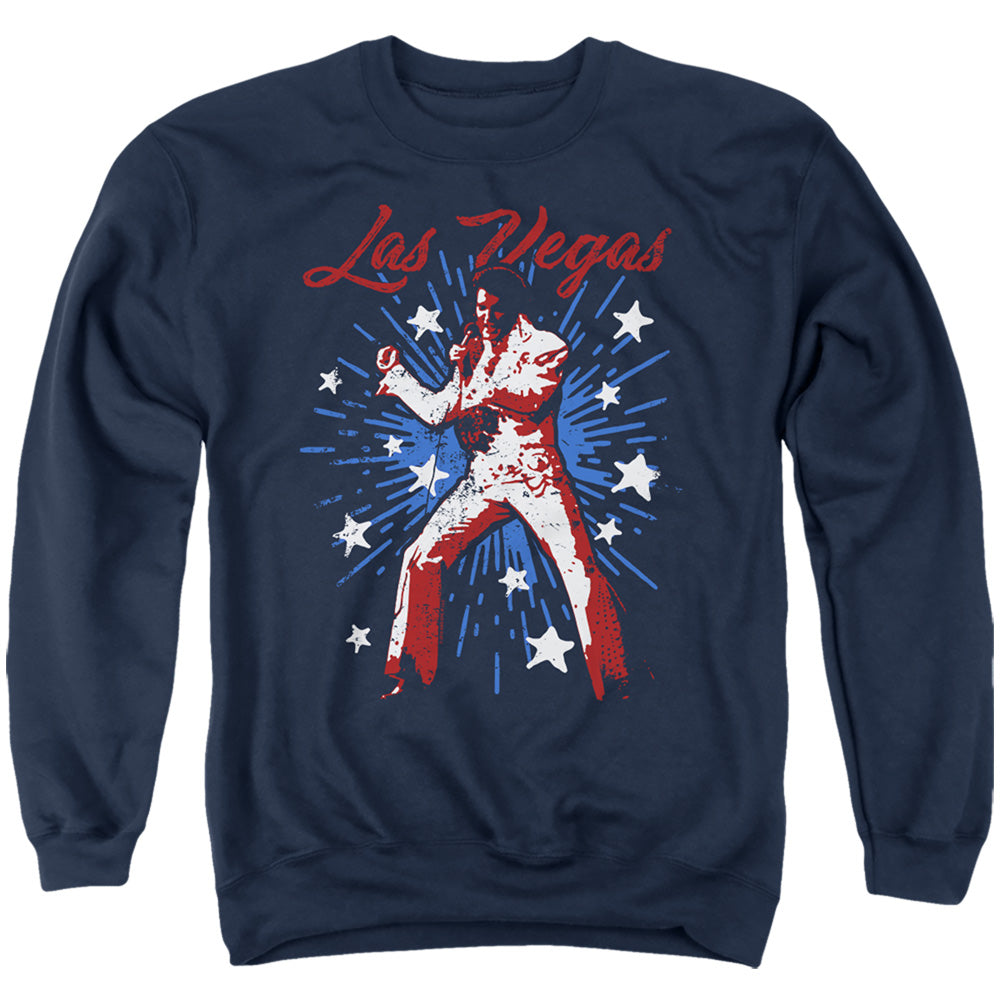 AN OFFCIALLY LICENSED ELVIS PRESLEY VEGAS SUPERSTAR ADULT UNISEX CREWNECK SWEATSHIRT NAVY