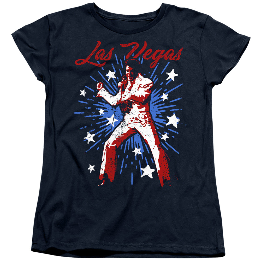 AN OFFCIALLY LICENSED ELVIS PRESLEY VEGAS SUPERSTAR WOMEN'S REGULAR FIT T-SHIRT NAVY