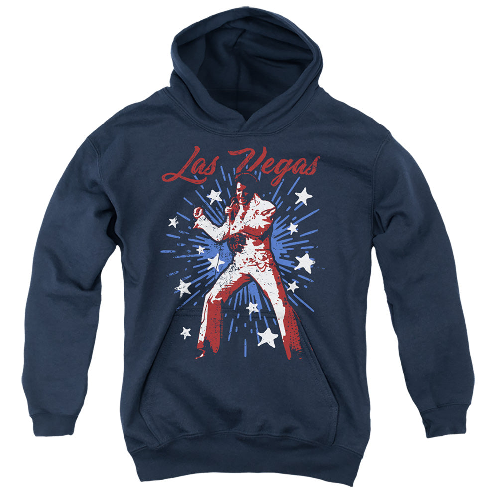 AN OFFCIALLY LICENSED ELVIS PRESLEY VEGAS SUPERSTAR YOUTH HOODIE NAVY