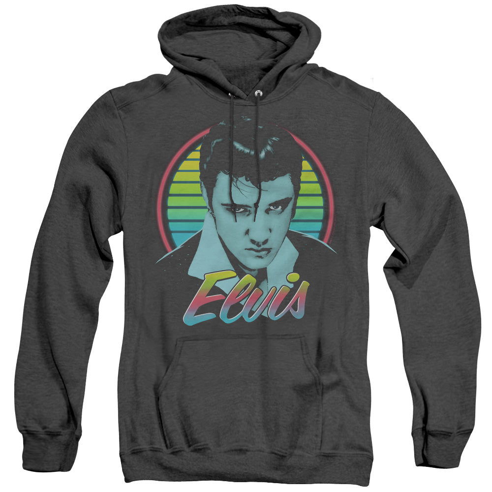 AN OFFCIALLY LICENSED ELVIS PRESLEY NEON KING ADULT UNISEX HEATHER PULLOVER HOODIE BLACK