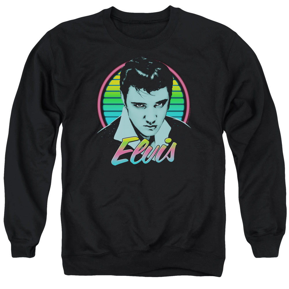 AN OFFCIALLY LICENSED ELVIS PRESLEY NEON KING ADULT UNISEX CREWNECK SWEATSHIRT BLACK