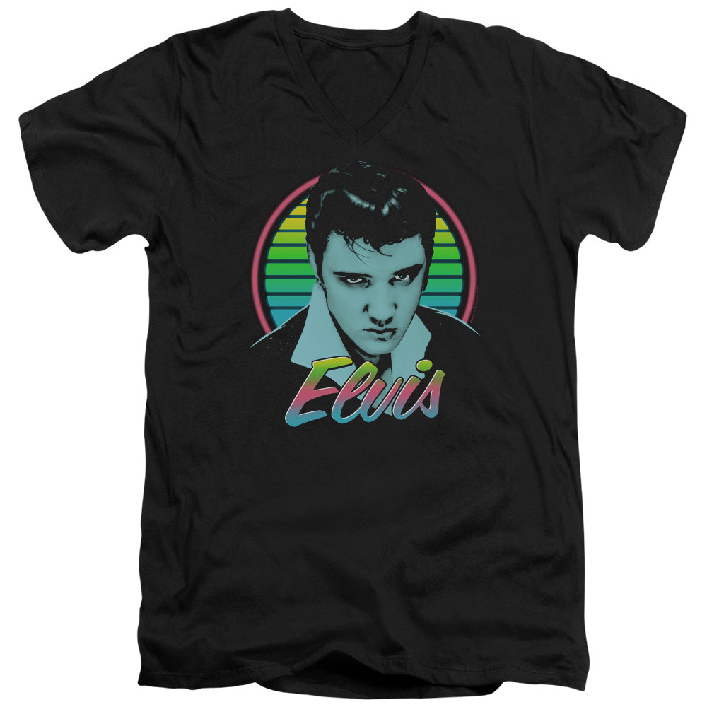 AN OFFCIALLY LICENSED ELVIS PRESLEY NEON KING MEN'S V-NECK T-SHIRT BLACK