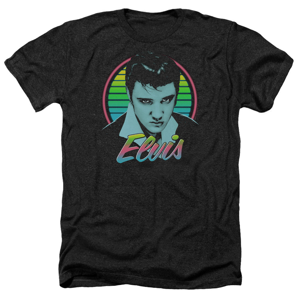 AN OFFCIALLY LICENSED ELVIS PRESLEY NEON KING MEN'S HEATHER T-SHIRT CHARCOAL