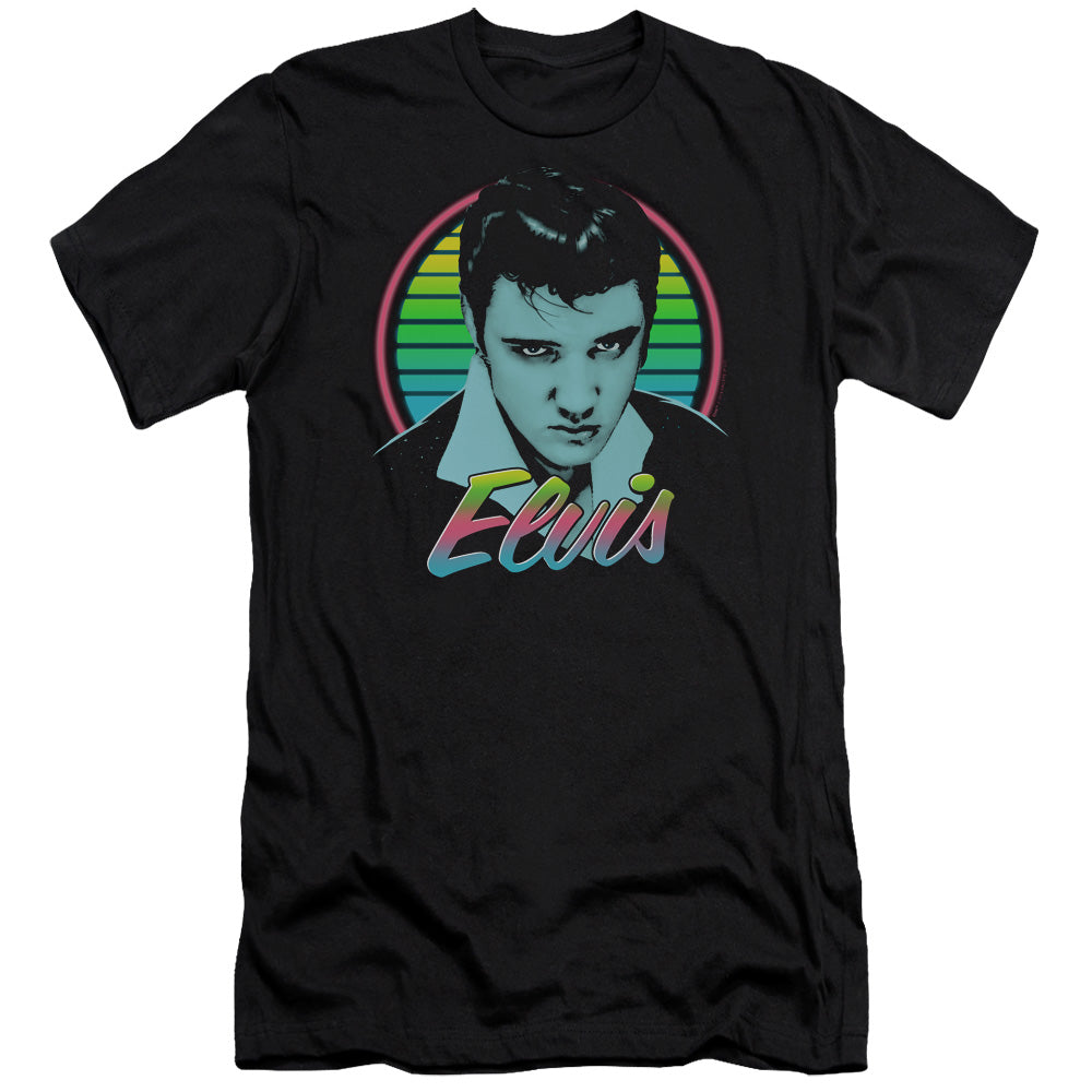 AN OFFCIALLY LICENSED ELVIS PRESLEY NEON KING MEN'S PREMIUM SLIM FIT T-SHIRT BLACK