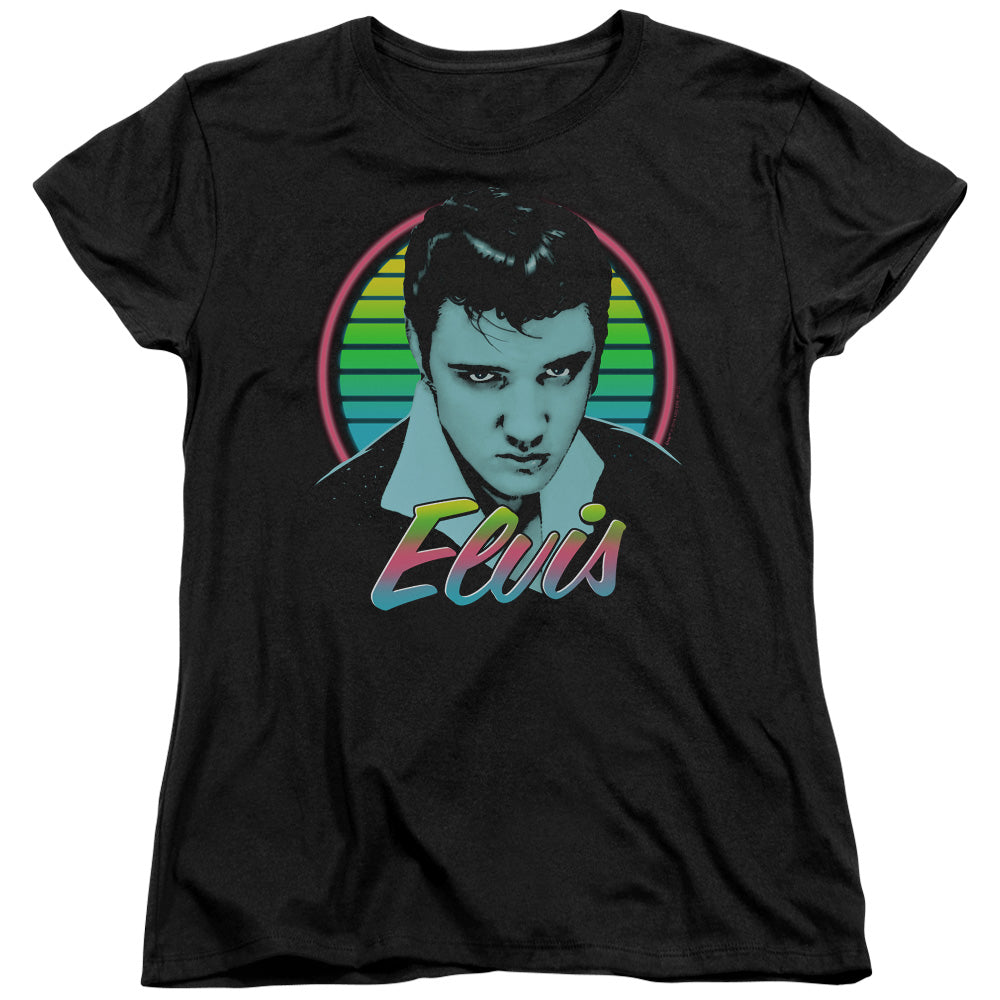 AN OFFCIALLY LICENSED ELVIS PRESLEY NEON KING WOMEN'S REGULAR FIT T-SHIRT BLACK