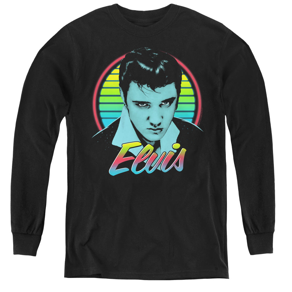 AN OFFCIALLY LICENSED ELVIS PRESLEY NEON KING YOUTH LONG SLEEVE T-SHIRT BLACK