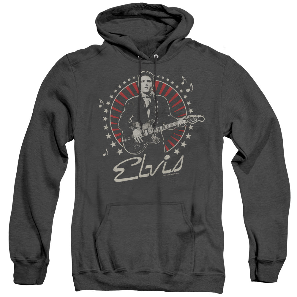 AN OFFCIALLY LICENSED ELVIS PRESLEY STARS ADULT UNISEX HEATHER PULLOVER HOODIE BLACK