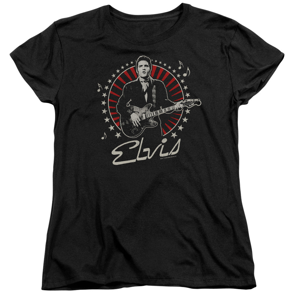 AN OFFCIALLY LICENSED ELVIS PRESLEY STARS WOMEN'S REGULAR FIT T-SHIRT BLACK