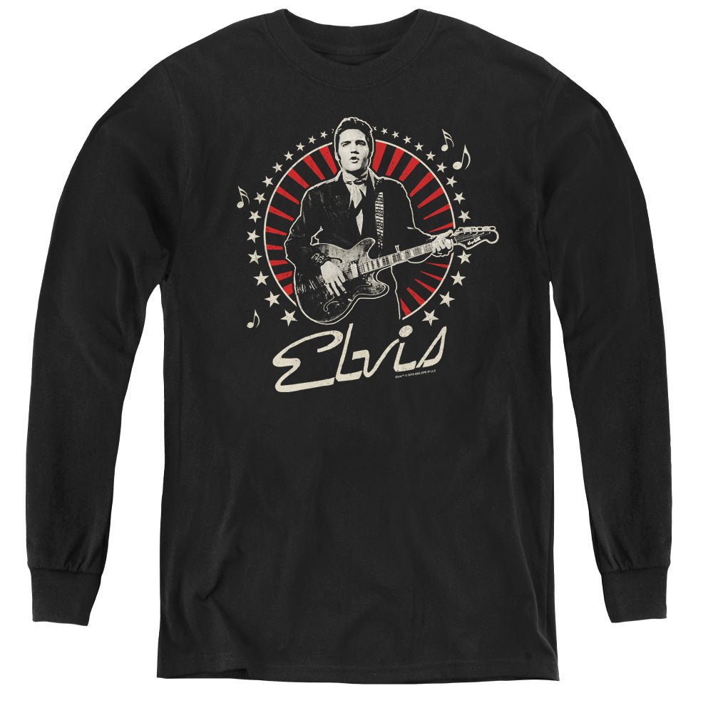 AN OFFCIALLY LICENSED ELVIS PRESLEY STARS YOUTH LONG SLEEVE T-SHIRT BLACK