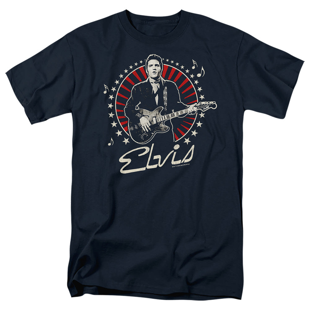 AN OFFCIALLY LICENSED ELVIS PRESLEY STARS MEN'S REGULAR FIT T-SHIRT NAVY