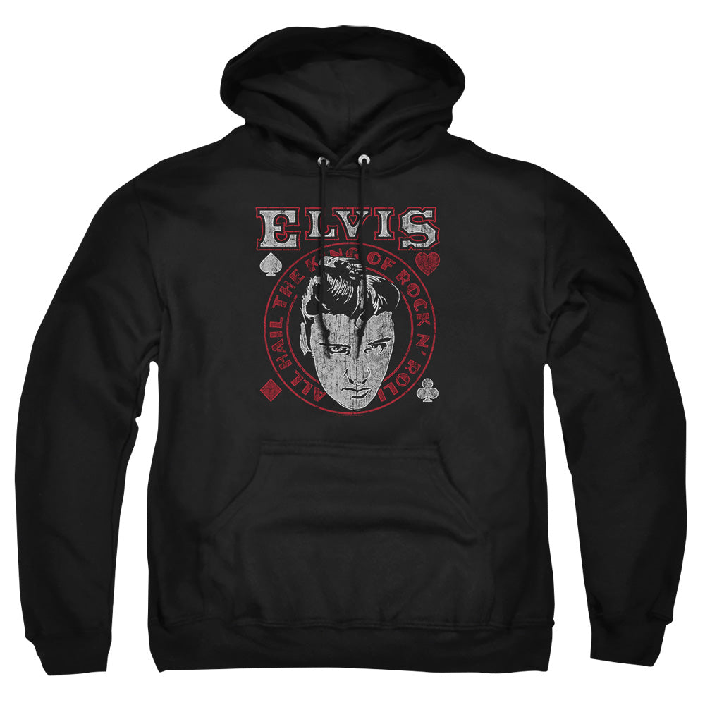 AN OFFCIALLY LICENSED ELVIS PRESLEY HAIL THE KING ADULT UNISEX PULLOVER HOODIE BLACK