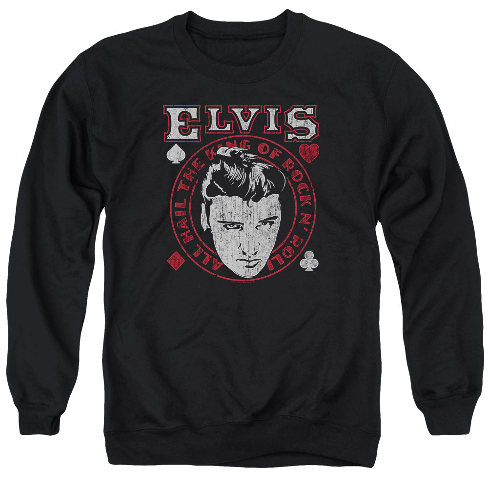 AN OFFCIALLY LICENSED ELVIS PRESLEY HAIL THE KING ADULT UNISEX CREWNECK SWEATSHIRT BLACK