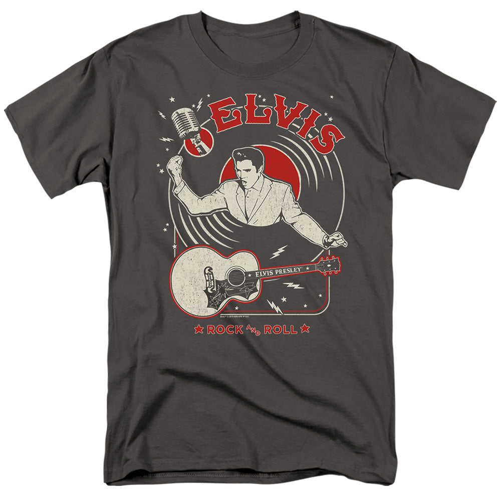 AN OFFCIALLY LICENSED ELVIS PRESLEY ROCK AND ROLL RECORD MEN'S REGULAR FIT T-SHIRT CHARCOAL