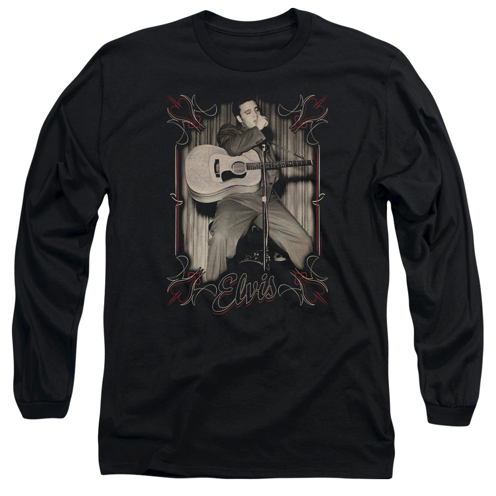 AN OFFCIALLY LICENSED ELVIS PRESLEY ELVIS PINSTRIPES MEN'S LONG SLEEVE T-SHIRT BLACK