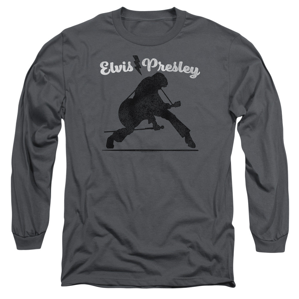 AN OFFCIALLY LICENSED ELVIS PRESLEY OVERPRINT MEN'S LONG SLEEVE T-SHIRT CHARCOAL