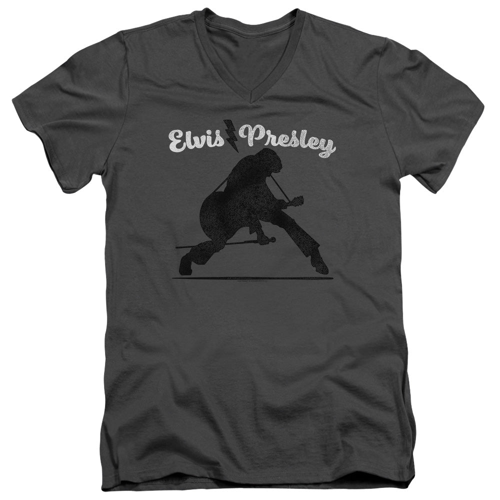 AN OFFCIALLY LICENSED ELVIS PRESLEY OVERPRINT MEN'S V-NECK T-SHIRT CHARCOAL