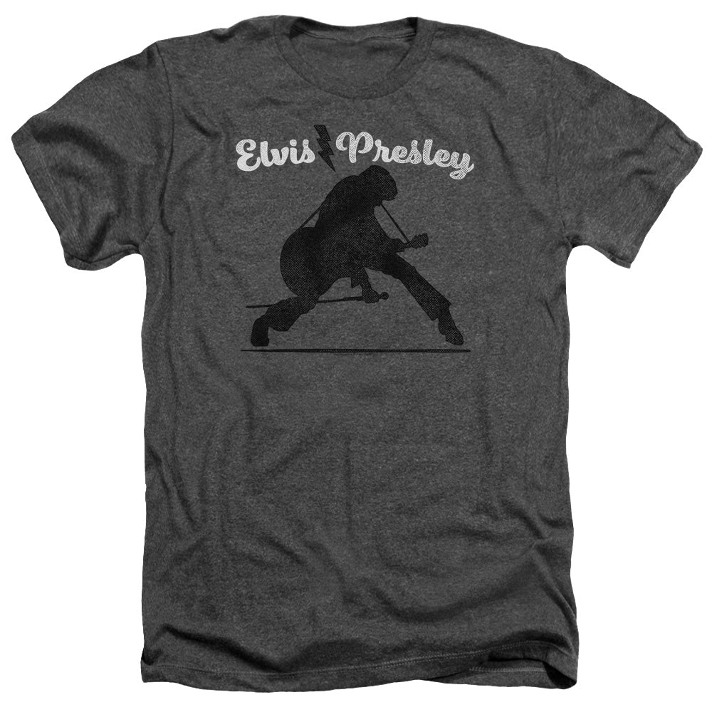 AN OFFCIALLY LICENSED ELVIS PRESLEY OVERPRINT MEN'S HEATHER T-SHIRT CHARCOAL