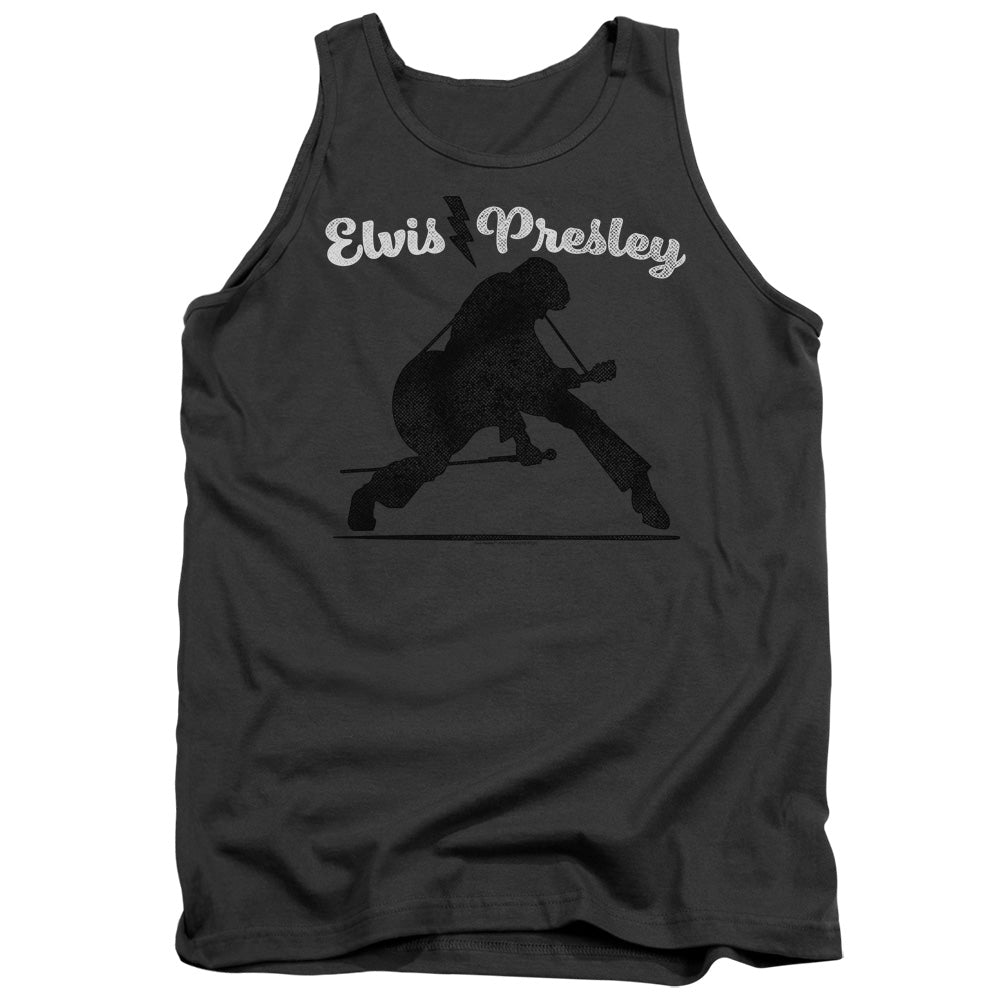 AN OFFCIALLY LICENSED ELVIS PRESLEY OVERPRINT ADULT UNISEX TANK TOP CHARCOAL