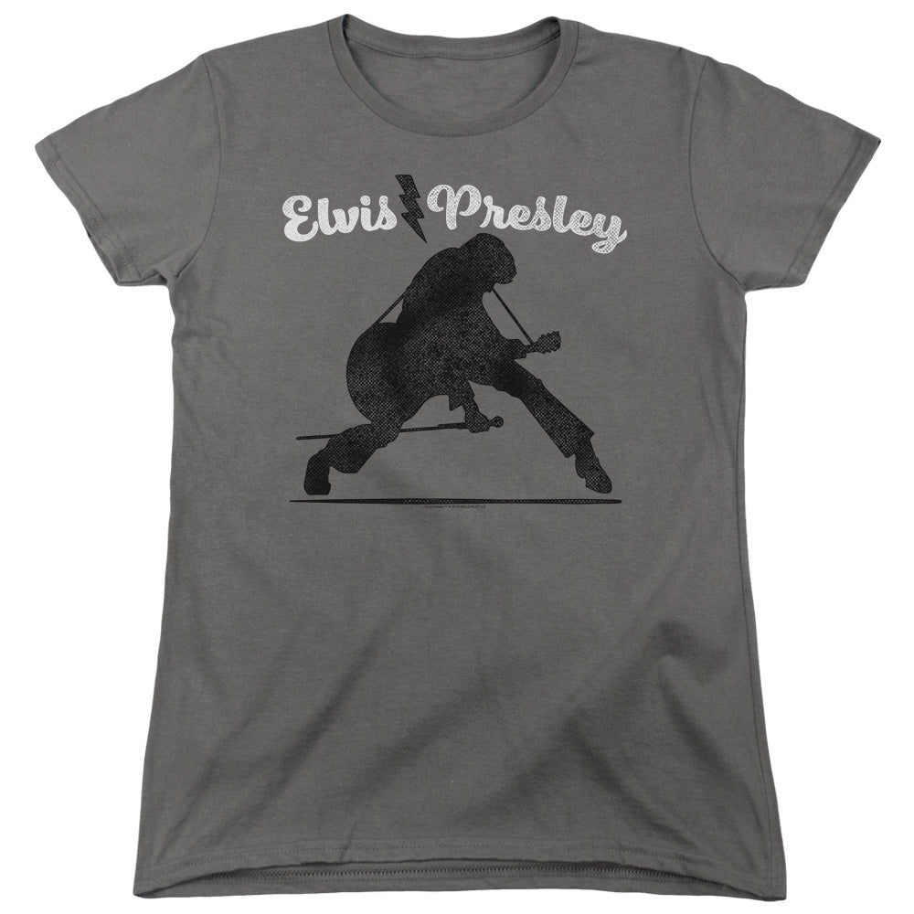 AN OFFCIALLY LICENSED ELVIS PRESLEY OVERPRINT WOMEN'S REGULAR FIT T-SHIRT CHARCOAL