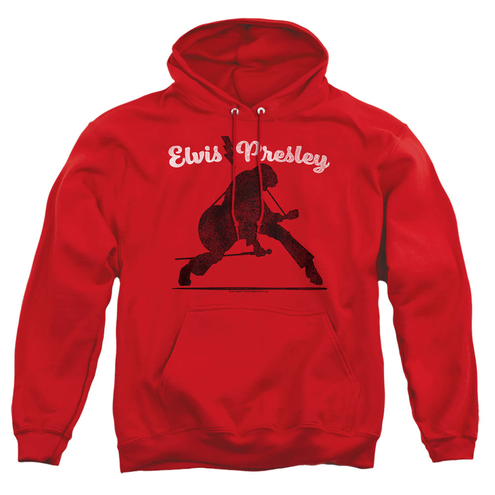 AN OFFCIALLY LICENSED ELVIS PRESLEY OVERPRINT ADULT UNISEX PULLOVER HOODIE RED