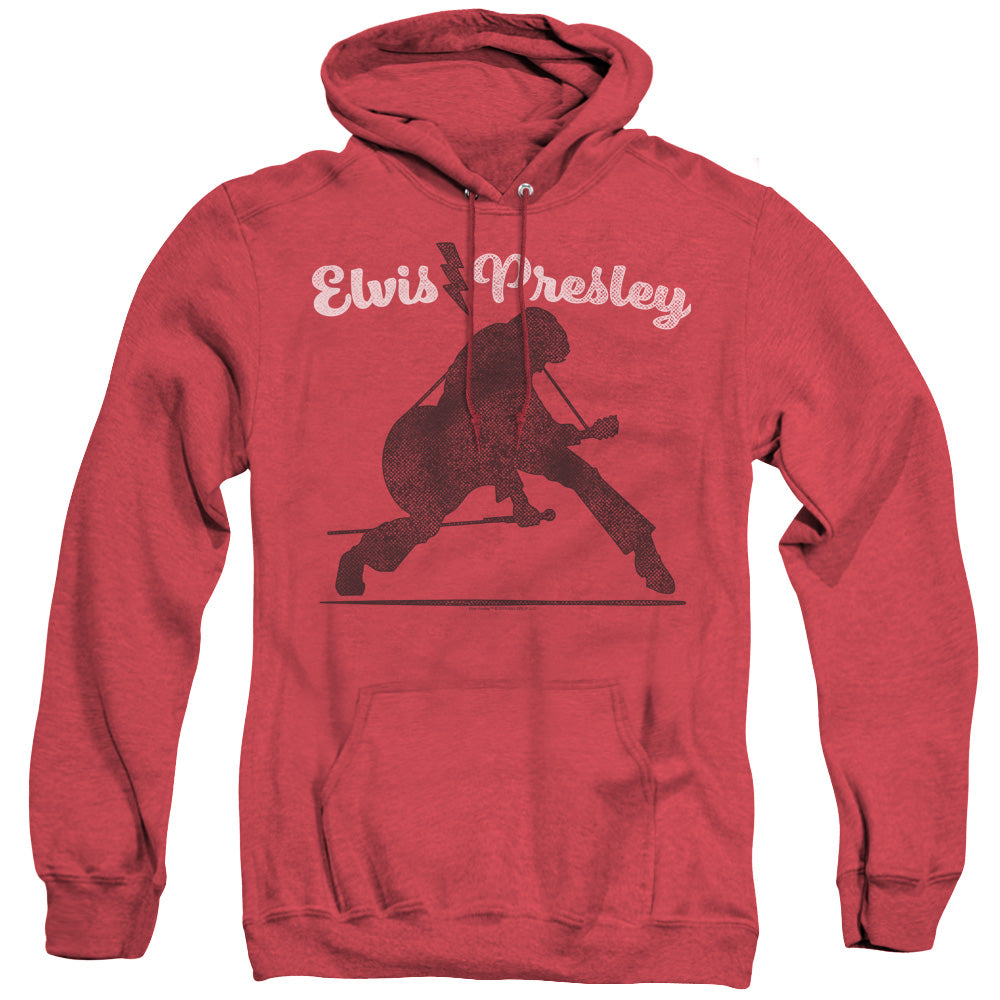 AN OFFCIALLY LICENSED ELVIS PRESLEY OVERPRINT ADULT UNISEX HEATHER PULLOVER HOODIE RED