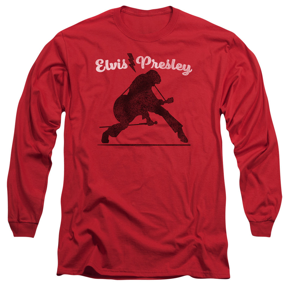 AN OFFCIALLY LICENSED ELVIS PRESLEY OVERPRINT MEN'S LONG SLEEVE T-SHIRT RED