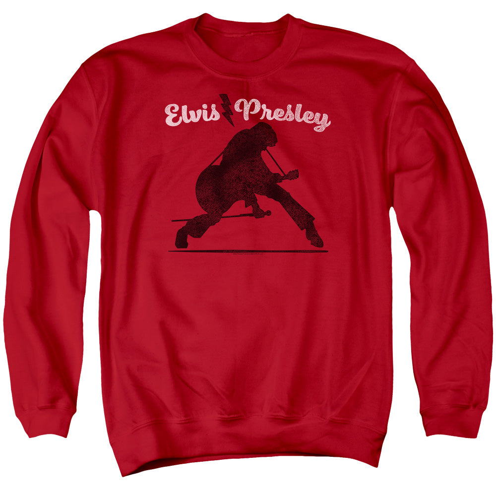 AN OFFCIALLY LICENSED ELVIS PRESLEY OVERPRINT ADULT UNISEX CREWNECK SWEATSHIRT RED