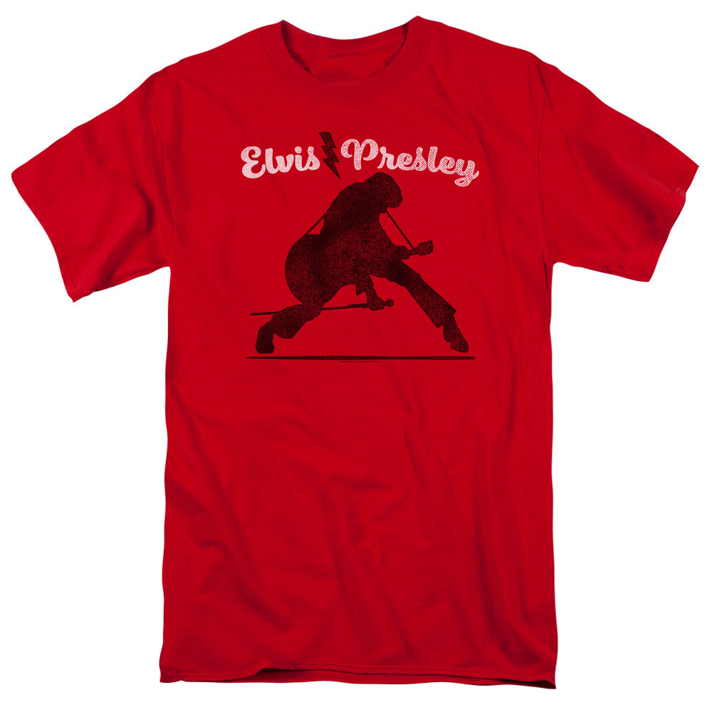 AN OFFCIALLY LICENSED ELVIS PRESLEY OVERPRINT MEN'S REGULAR FIT T-SHIRT RED