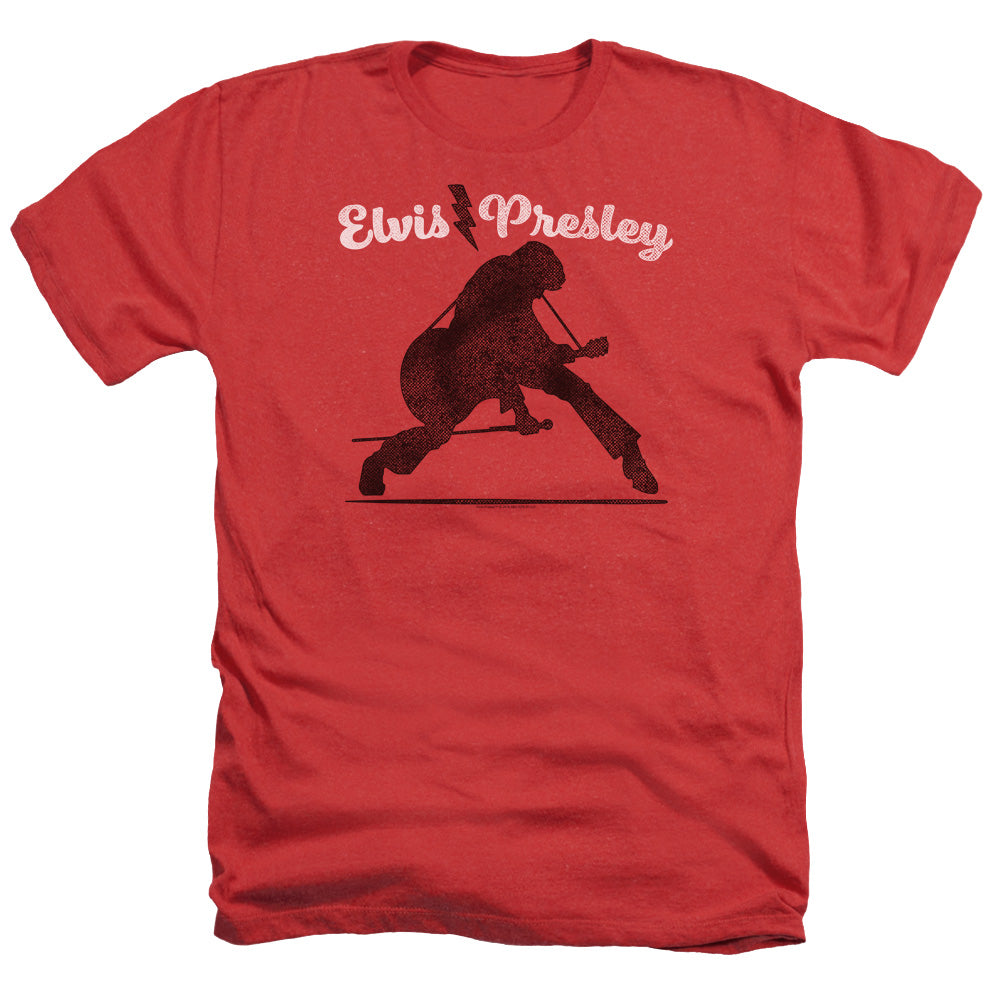 AN OFFCIALLY LICENSED ELVIS PRESLEY OVERPRINT MEN'S HEATHER T-SHIRT RED