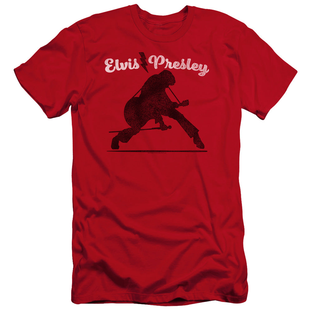 AN OFFCIALLY LICENSED ELVIS PRESLEY OVERPRINT MEN'S PREMIUM SLIM FIT T-SHIRT RED