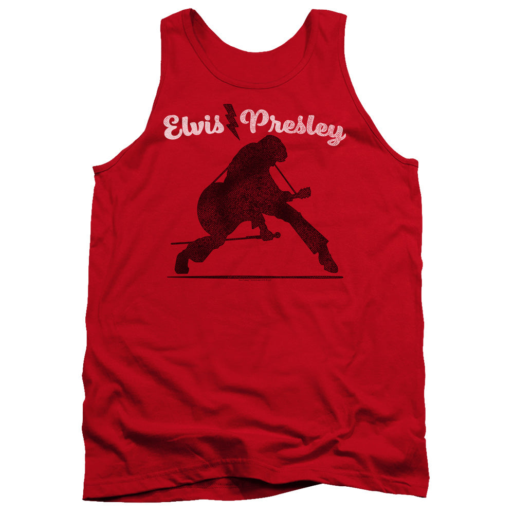 AN OFFCIALLY LICENSED ELVIS PRESLEY OVERPRINT ADULT UNISEX TANK TOP RED