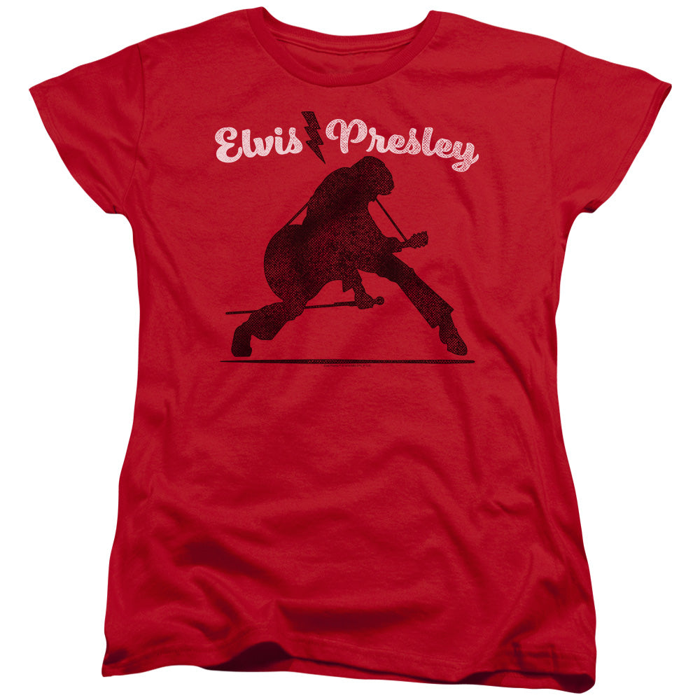 AN OFFCIALLY LICENSED ELVIS PRESLEY OVERPRINT WOMEN'S REGULAR FIT T-SHIRT RED