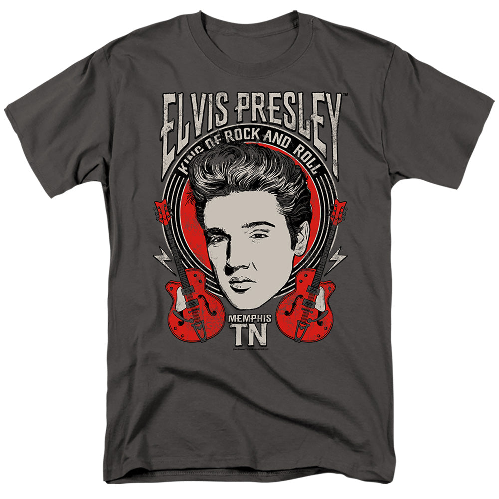 AN OFFCIALLY LICENSED ELVIS PRESLEY ELVIS ROCK MEN'S REGULAR FIT T-SHIRT CHARCOAL