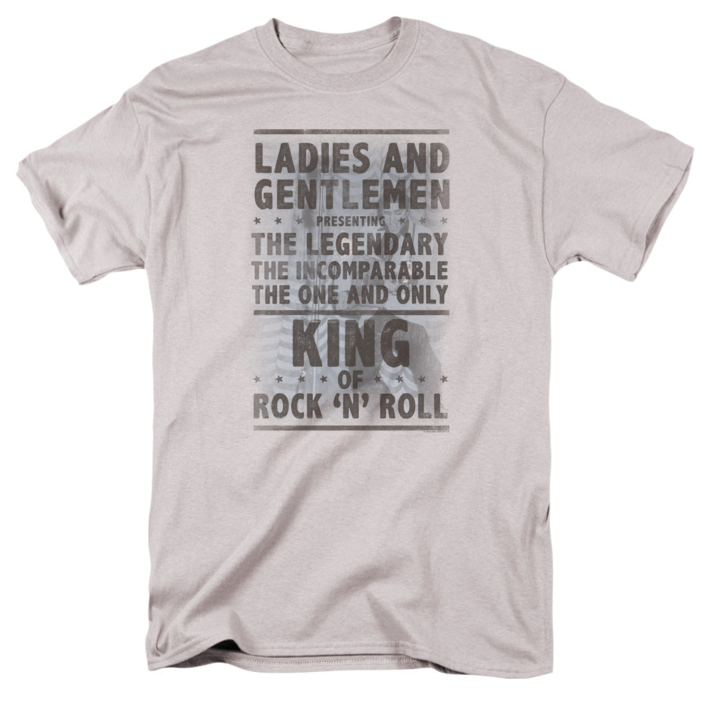 AN OFFCIALLY LICENSED ELVIS PRESLEY LADIES AND GENTLEMEN MEN'S REGULAR FIT T-SHIRT SILVER