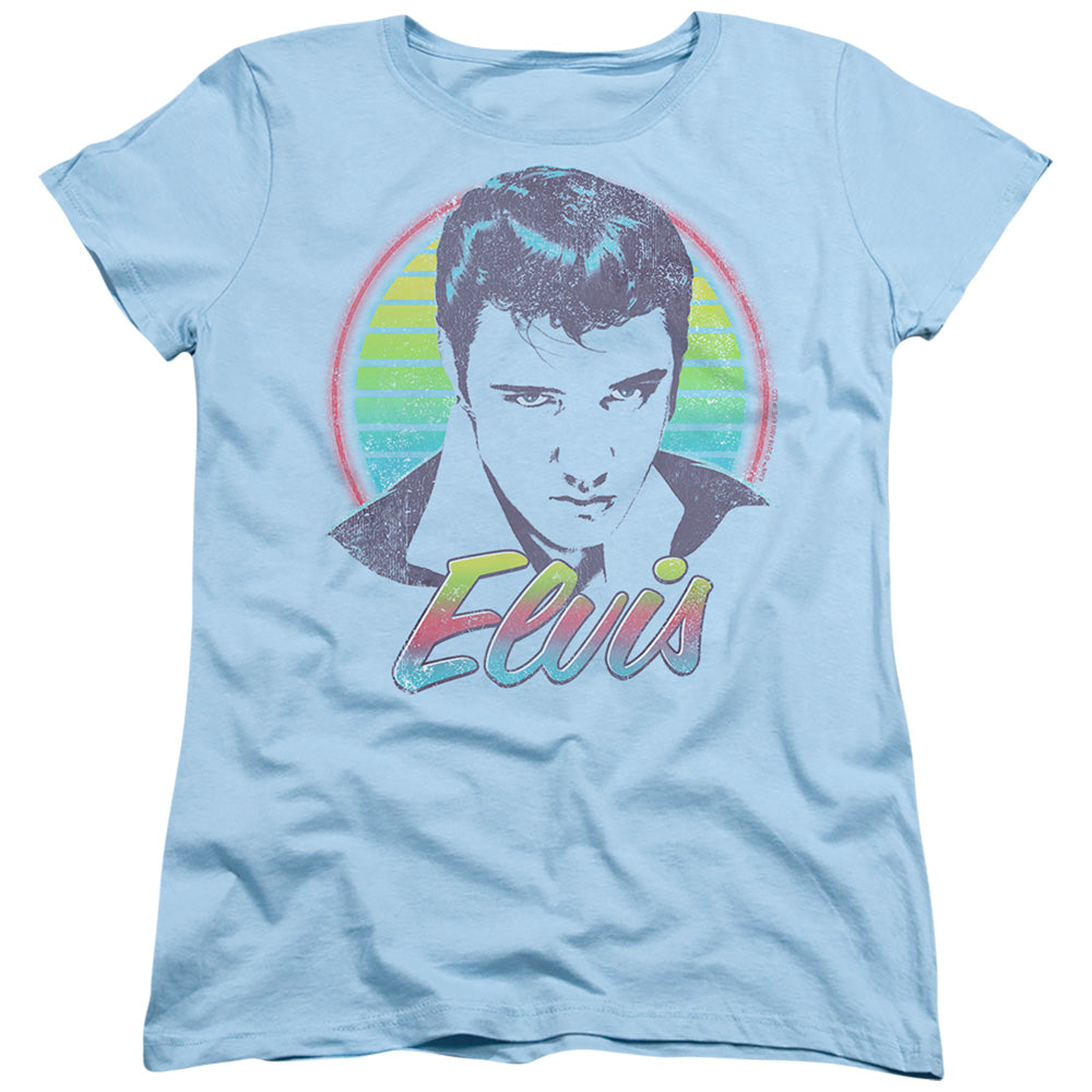 AN OFFCIALLY LICENSED ELVIS PRESLEY PASTEL NEON WOMEN'S REGULAR FIT T-SHIRT LIGHT BLUE
