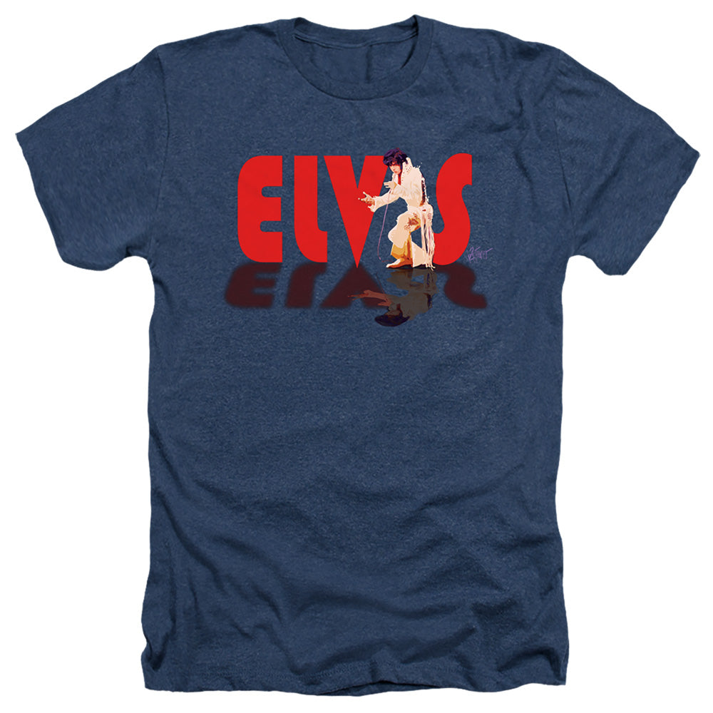 AN OFFCIALLY LICENSED ELVIS PRESLEY REFLECTIONS OF VEGAS MEN'S HEATHER T-SHIRT NAVY