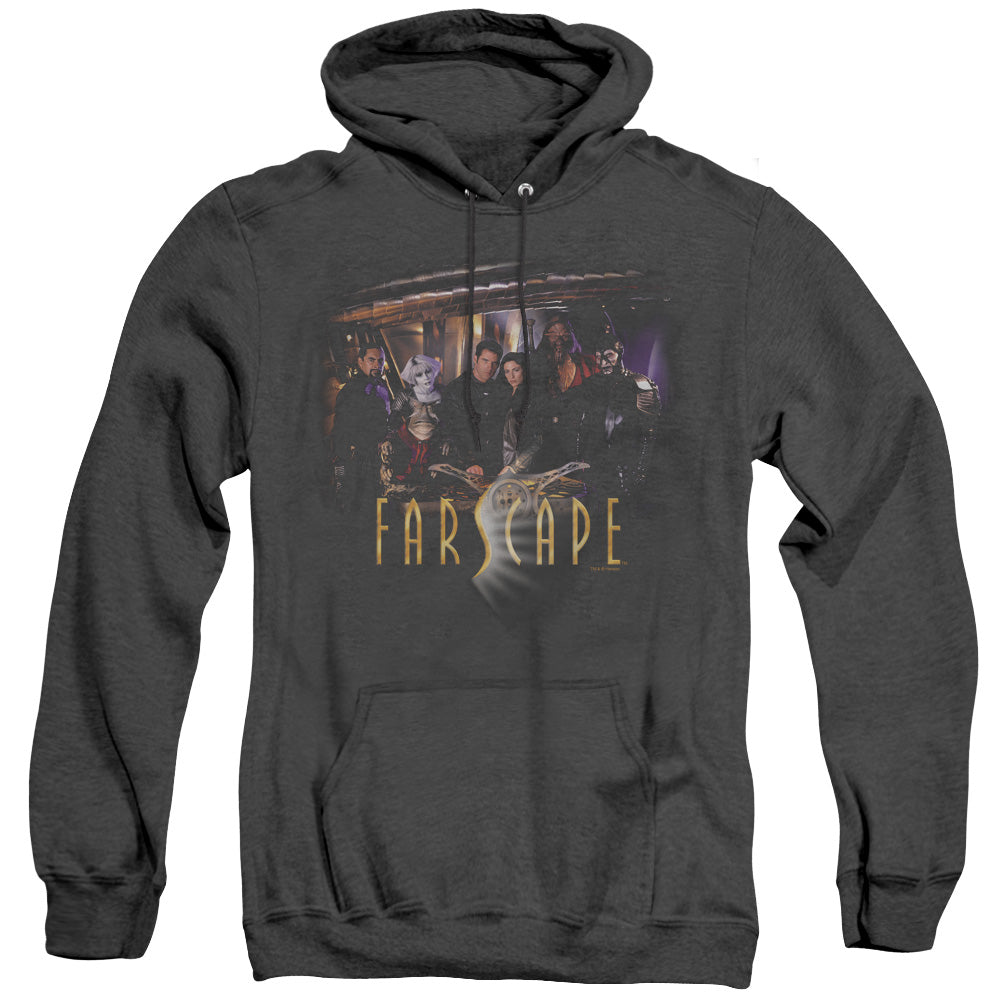 AN OFFCIALLY LICENSED FARSCAPE CAST ADULT UNISEX HEATHER PULLOVER HOODIE BLACK