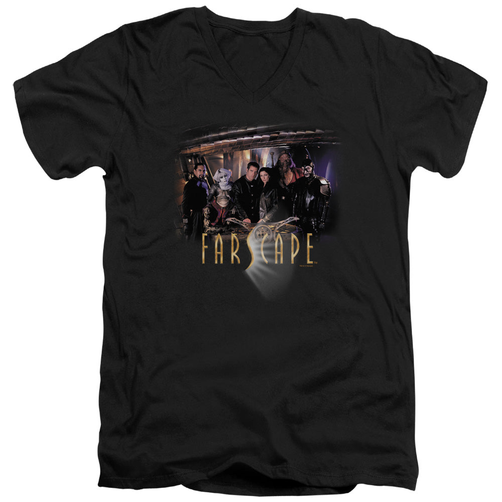 AN OFFCIALLY LICENSED FARSCAPE CAST MEN'S V-NECK T-SHIRT BLACK