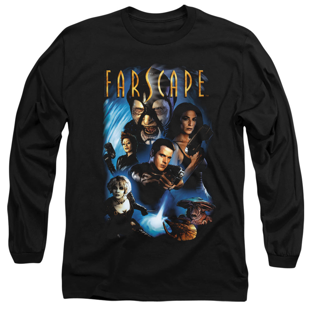 AN OFFCIALLY LICENSED FARSCAPE COMIC COVER MEN'S LONG SLEEVE T-SHIRT BLACK