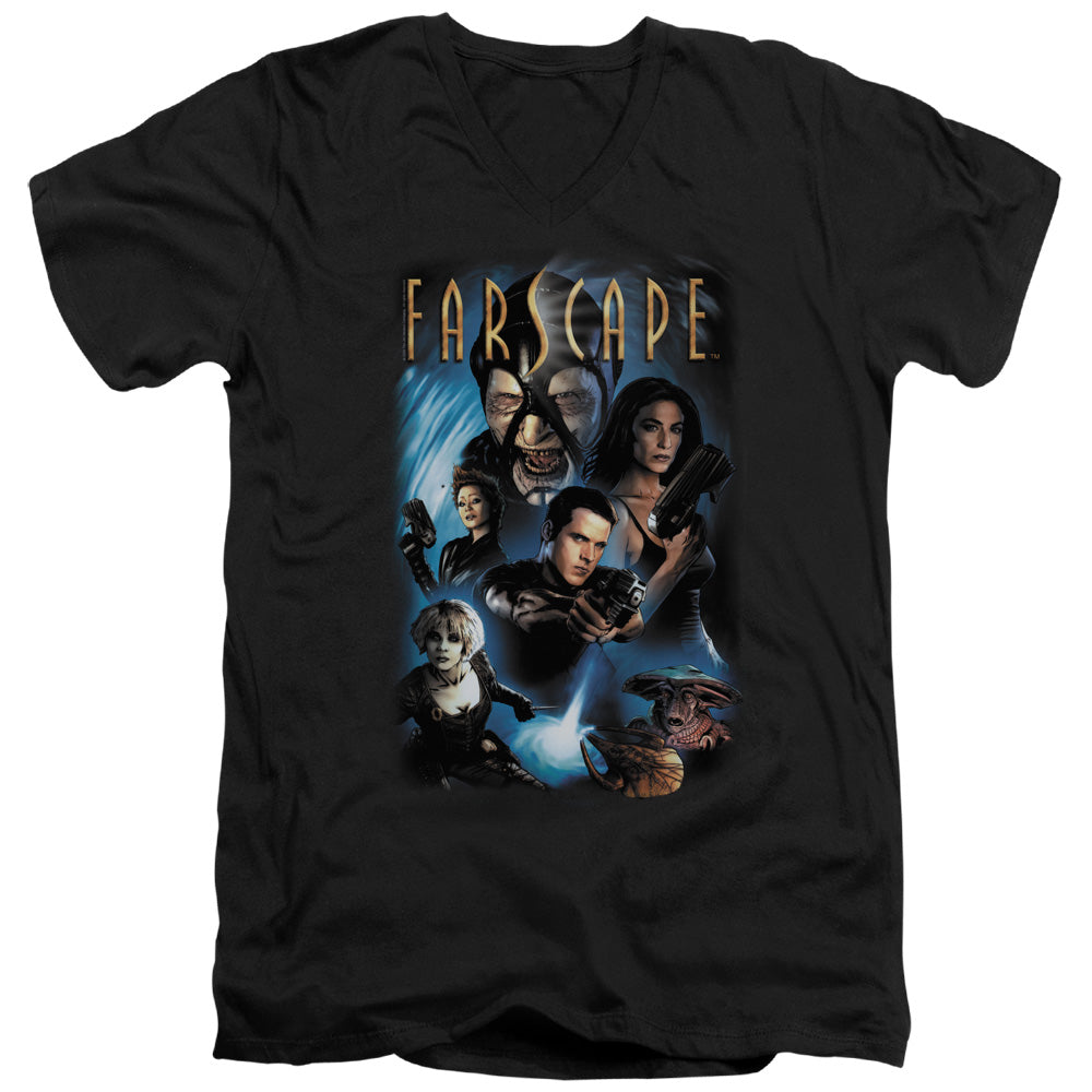 AN OFFCIALLY LICENSED FARSCAPE COMIC COVER MEN'S V-NECK T-SHIRT BLACK