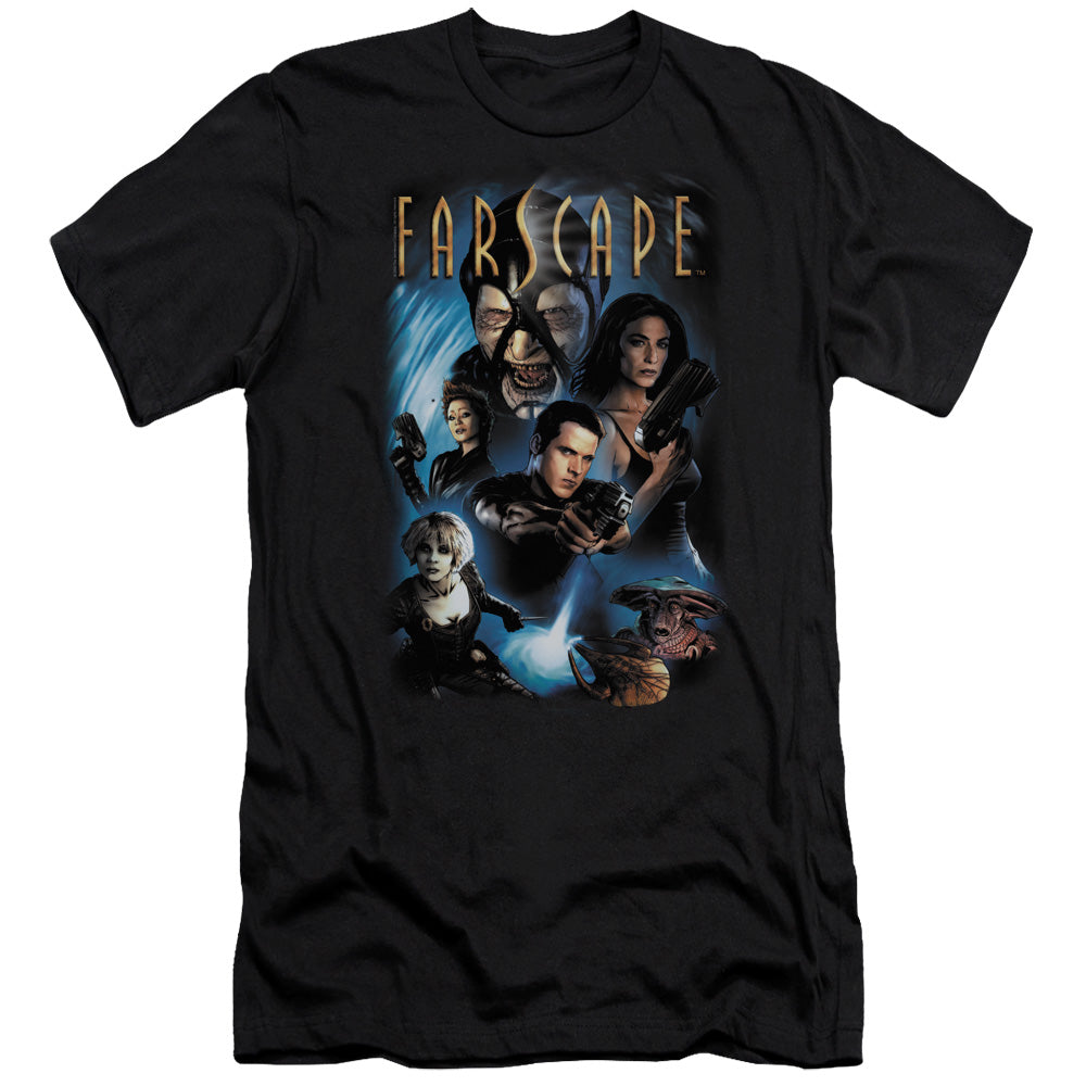 AN OFFCIALLY LICENSED FARSCAPE COMIC COVER MEN'S PREMIUM SLIM FIT T-SHIRT BLACK