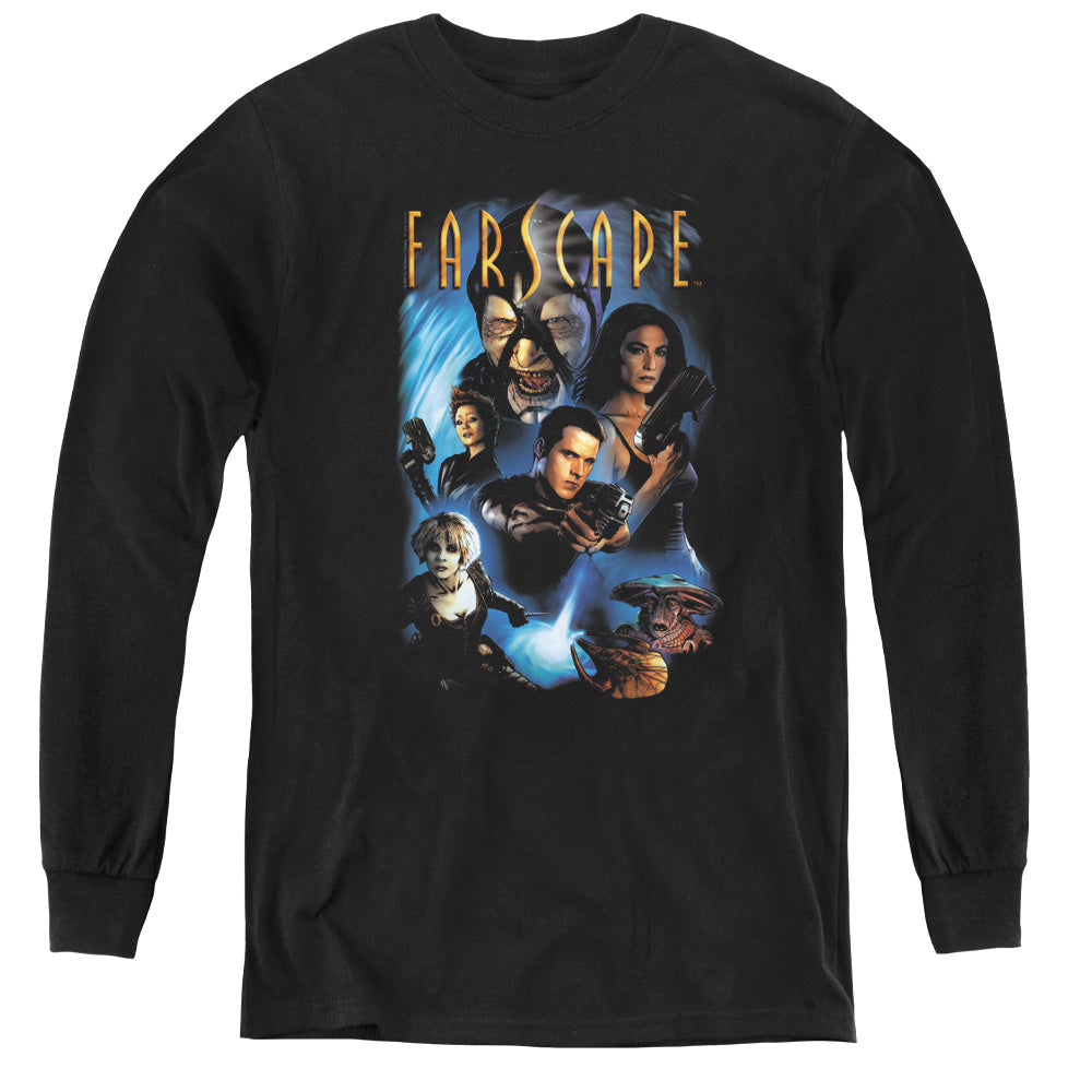 AN OFFCIALLY LICENSED FARSCAPE COMIC COVER YOUTH LONG SLEEVE T-SHIRT BLACK