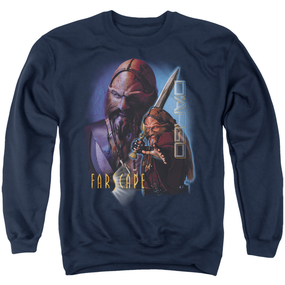 AN OFFCIALLY LICENSED FARSCAPE DARGO ADULT UNISEX CREWNECK SWEATSHIRT NAVY