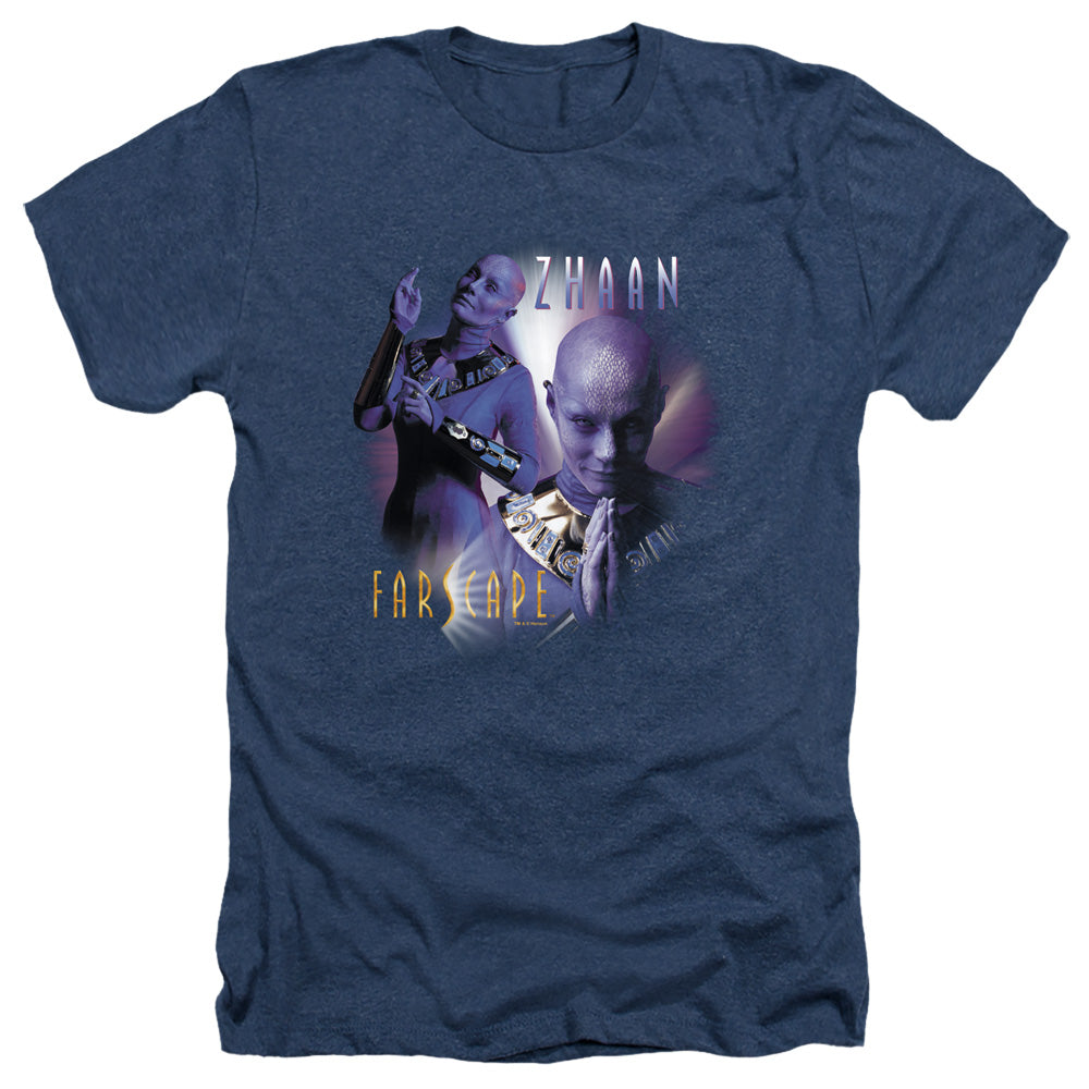 AN OFFCIALLY LICENSED FARSCAPE ZHAAN MEN'S HEATHER T-SHIRT NAVY