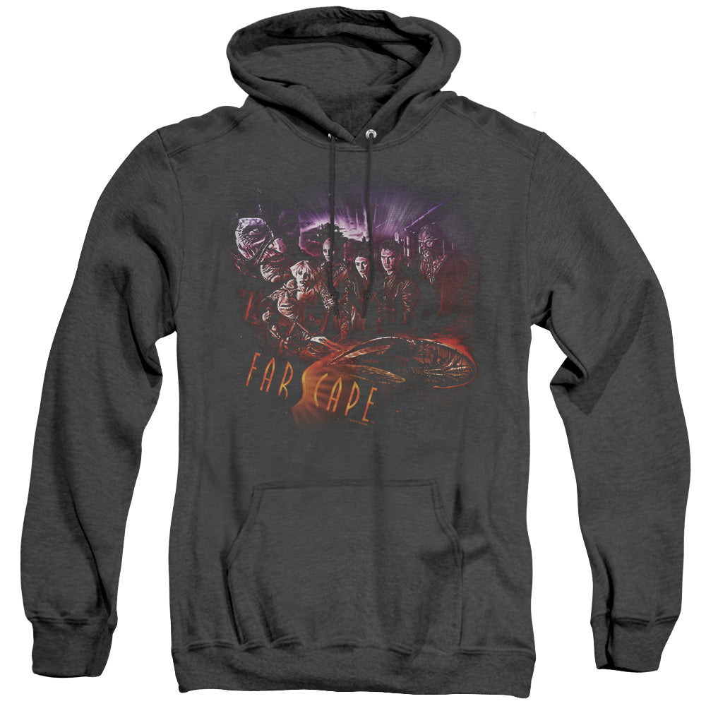 AN OFFCIALLY LICENSED FARSCAPE GRAPHIC COLLAGE ADULT UNISEX HEATHER PULLOVER HOODIE BLACK