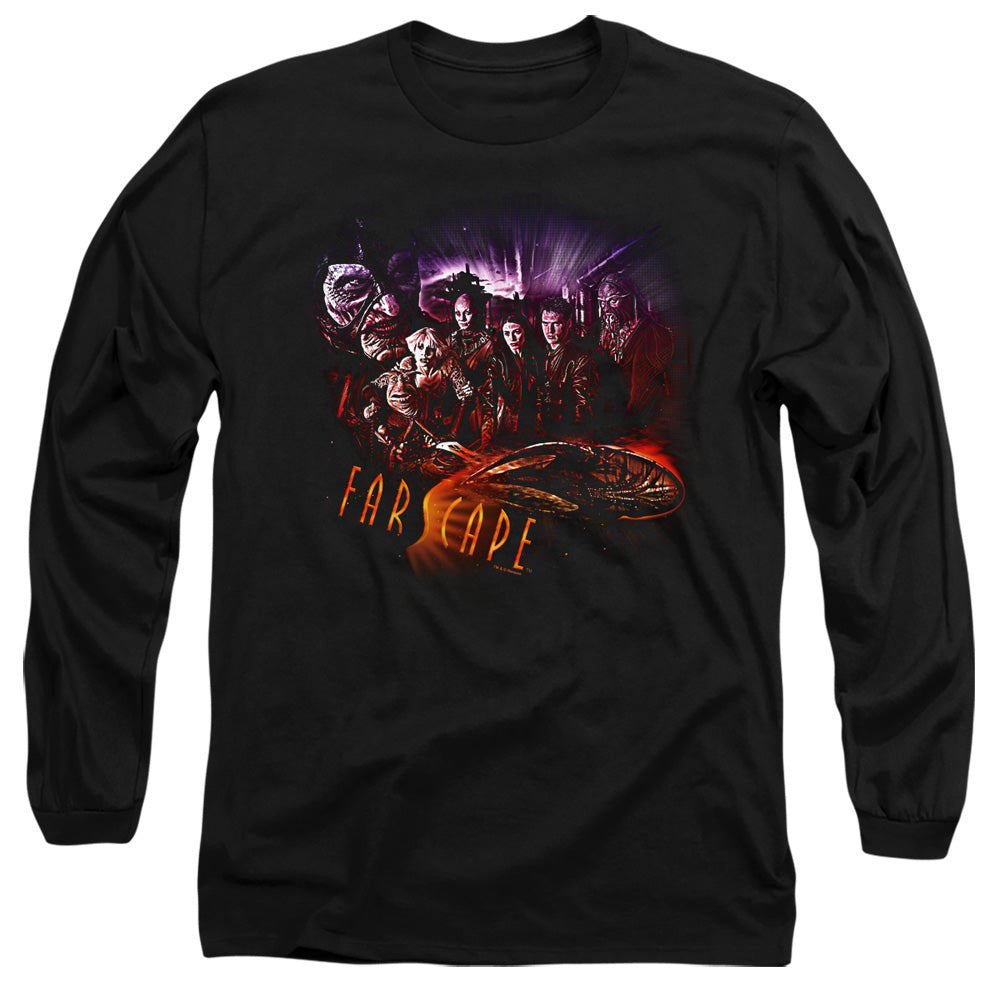 AN OFFCIALLY LICENSED FARSCAPE GRAPHIC COLLAGE MEN'S LONG SLEEVE T-SHIRT BLACK