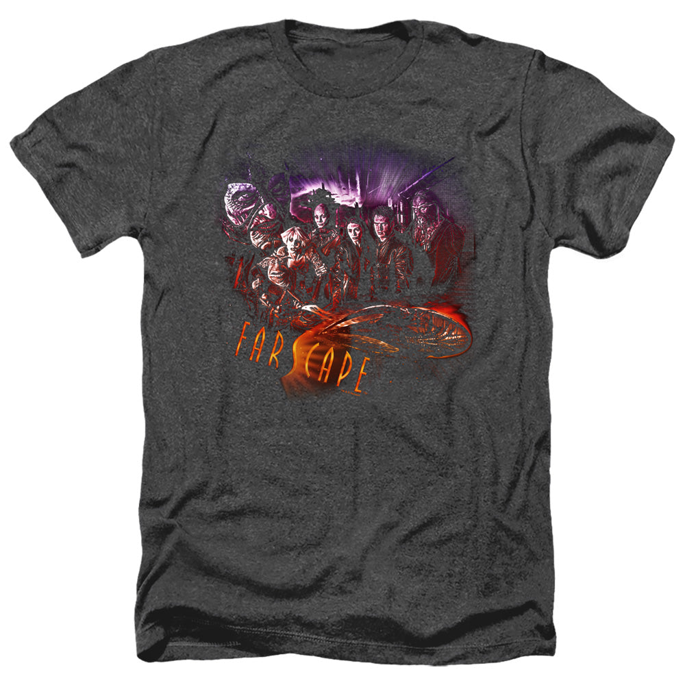AN OFFCIALLY LICENSED FARSCAPE GRAPHIC COLLAGE MEN'S HEATHER T-SHIRT CHARCOAL