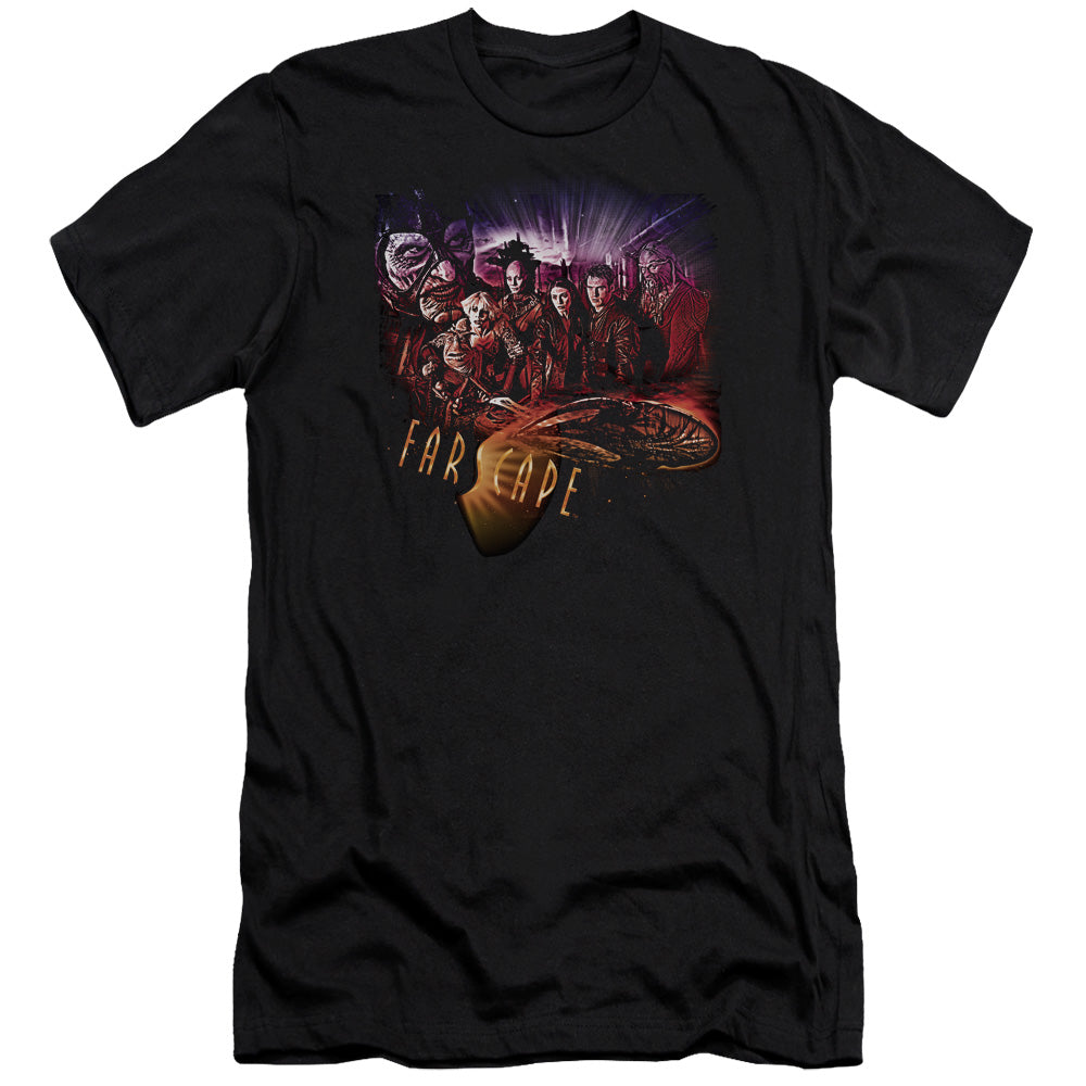 AN OFFCIALLY LICENSED FARSCAPE GRAPHIC COLLAGE MEN'S PREMIUM SLIM FIT T-SHIRT BLACK