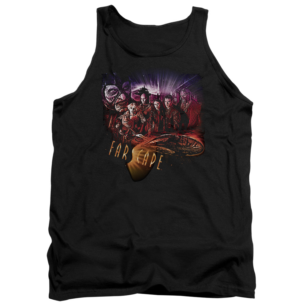 AN OFFCIALLY LICENSED FARSCAPE GRAPHIC COLLAGE ADULT UNISEX TANK TOP BLACK