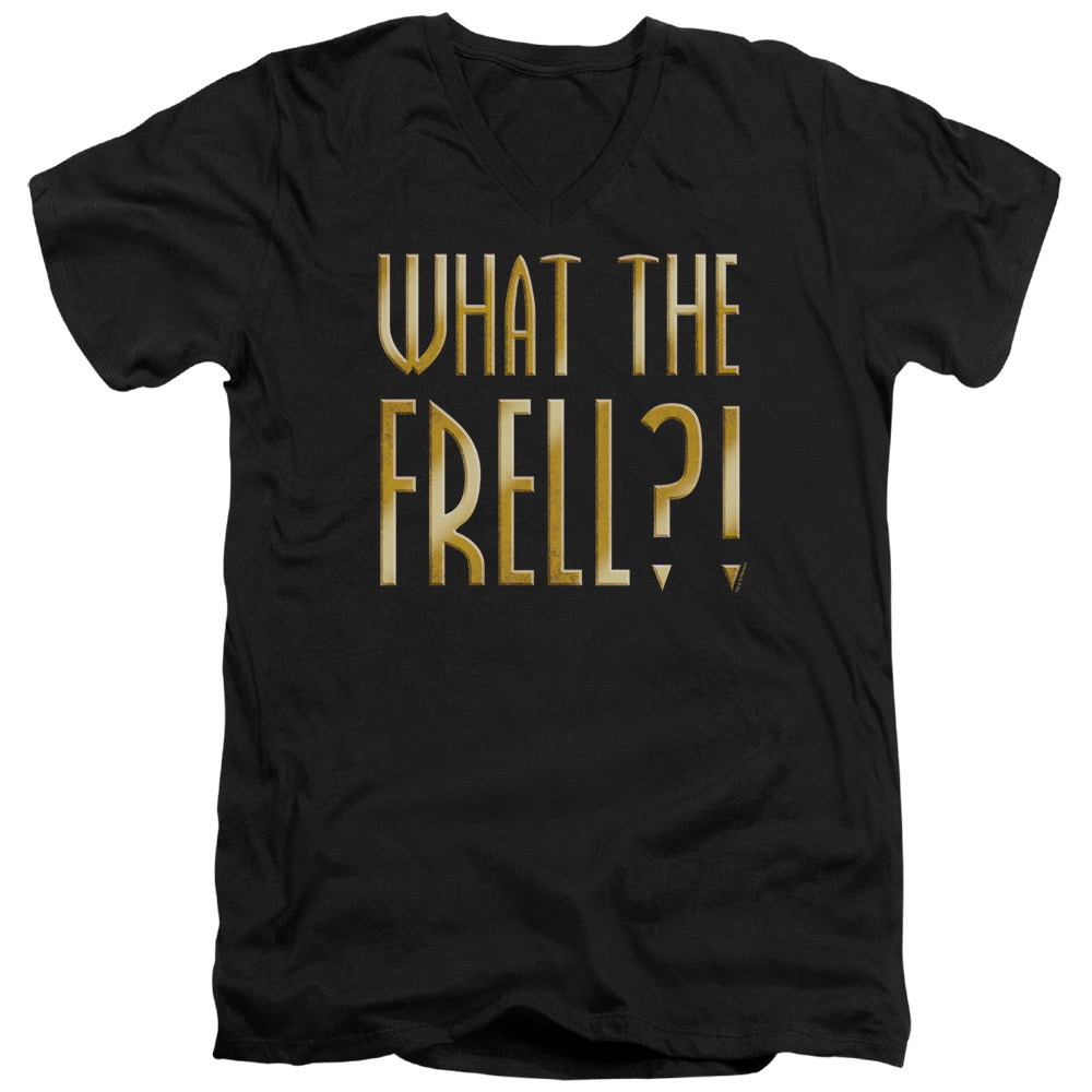 AN OFFCIALLY LICENSED FARSCAPE WHAT THE FRELL MEN'S V-NECK T-SHIRT BLACK